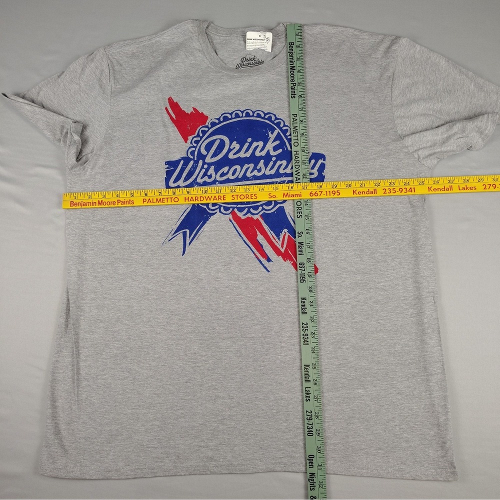 NWT Drink Wisconsinbly T Shirt Mens 2XL Gray Graphic Beer Blue Ribbon Wisconsin - Picture 9 of 15